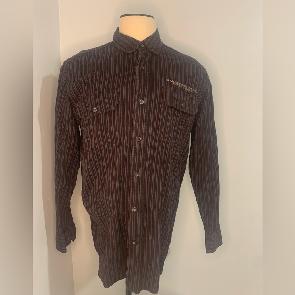 Harley-Davidson Striped Button Down Long Sleeve Shirt Embroidered Large